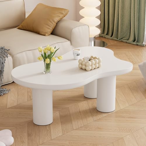 FAYICIC Unregelmäßiger Couchtisch in Wolkenform, 107cm Länge, 66cm Breite, 40.5cm Höhe, MDF-Tischplatte und PVC-Beine, mit Filzunterlage (Weiß) von FAYICIC