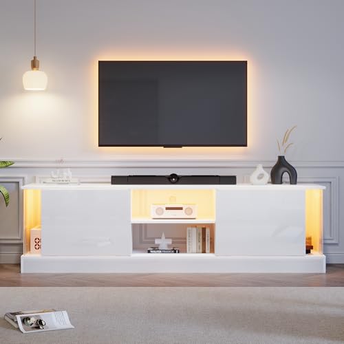 FAYICIC Weißer Hochglanz-TV-Schrank, geeignet für Fernseher bis 70 Zoll, bodenstehender TV-Ständer, Wohnzimmer-TV-Schrank mit LED-Aufbewahrungsfunktion FAYICIC Weißer Hochglanz-TV-Schrank, geeignet für Fernseher bis 70 Zoll, bodenstehender TV-Ständer, Wohnzimmer-TV-Schrank mit LED-Aufbewahrungsfunktion von FAYICIC