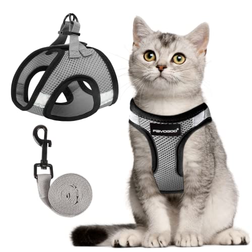 FAYOGOO Katzengeschirr Katzenleine Geschirr für Katzen, Katzengeschirr mit Leine AusbruchsicherVerstellbares Katzen Geschirr Kontrollierende Atmungsaktive Katzenleine mit Reflektierenden Streifen von FAYOGOO
