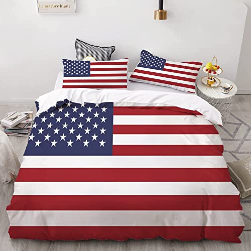 Bettwäsche 135x200 amerikanische Flagge 3 Teilig Bettbezug mit Reißverschluss, Weiche Mikrofaser Bettwäsche-Sets für Kinder - 1 Bettbezüge und 2 Kissenbezug 80x80cm von FAZAOWM