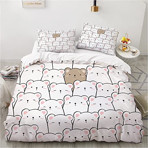 Bettwäsche 135x200 weiße Katze 3 Teilig Bettbezug mit Reißverschluss, Weiche Mikrofaser Bettwäsche-Sets für Kinder - 1 Bettbezüge und 2 Kissenbezug 80x80cm von FAZAOWM