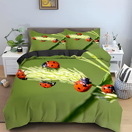 Bettwäsche 155x220 grüner Marienkäfer Weiche Mikrofaser Bettbezug mit Reißverschluss, Bettwäsche-Sets für Kinder - 1 Bettbezüge und 2 Kissenbezüge 80x80 cm von FAZAOWM