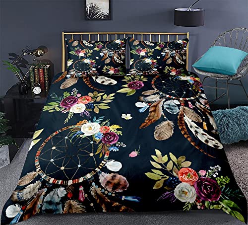 Bettwäsche 220x240 blau-schwarzer Traumfänger Weiche Mikrofaser Bettbezug Set mit Reißverschluss, 1 Bettbezüge mit 2 Kissenbezug 80x80cm, Atmungsaktive Bettwäsche-Sets für Erwachsener von FAZAOWM