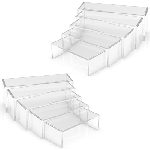 FAZMoss 2 Sets transparenter Acryl-Präsentationsständer, 5 Größen, transparente Acryl-Displayerhöhungen, Vitrinenregalständer für Schmuckgeschäft, Ausrüstung (10 Stück) von FAZMoss