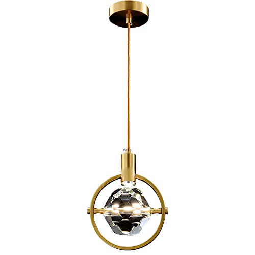 FAZRPIP 1-Licht-Kristall-Pendelleuchte, Gold gebürstetes Messing mit K9-Kristall, Moderne LED-Deckenhängelampe für Kücheninsel, Schlafzimmer, Esszimmer, Bar von FAZRPIP