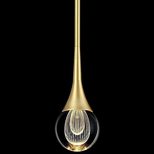 FAZRPIP 1-Licht-Tränen-Kristall-Pendelleuchte, Mini-Kugel-Deckenleuchte in Gold, gebürstetem Messing-Finish, 5 W, LED-Hängeleuchte für Kücheninsel, Badezimmer, Schlafzimmer, Bar von FAZRPIP