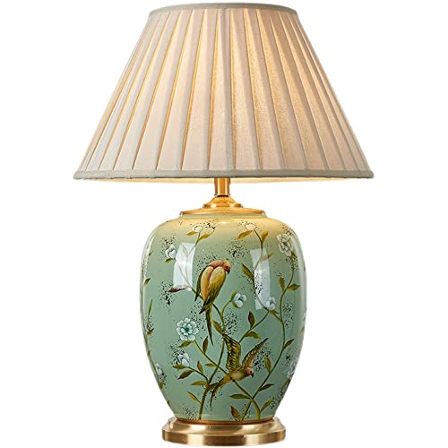 FAZRPIP 61 * 42 cm große orientalische Keramik-Tischlampe Wunderschöne Schlafzimmer-Nachttischlampe Cyan glasierte Keramik-Tischlampe mit glockenförmigem Lampenschirm Keramik-Schreibtischlampe von FAZRPIP