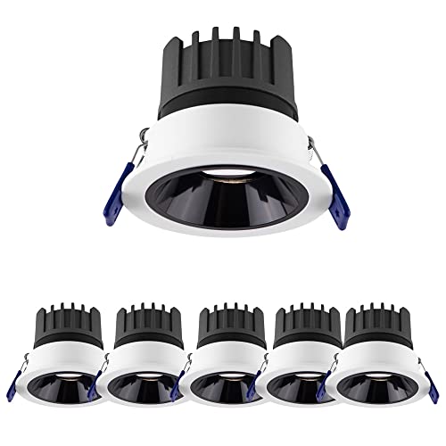 FAZRPIP 6er-Pack LED-Einbaustrahler, eingebettetes Lochlicht, tief entspiegelte Strahler, LED-Dose-Leuchten, Blende, einfache Nachrüstung, kein Flimmern, Öffnungsgröße: 75–80 mm von FAZRPIP