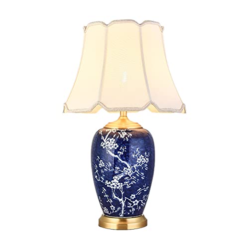 FAZRPIP Chinesische Blaue Und Weiße Porzellan Schreibtischlampe Kreative Handbemalte Schlafzimmer Nachttischlampe Mid Century Wohnzimmer Couchtisch Dekoration Tischlampe Leselampe von FAZRPIP
