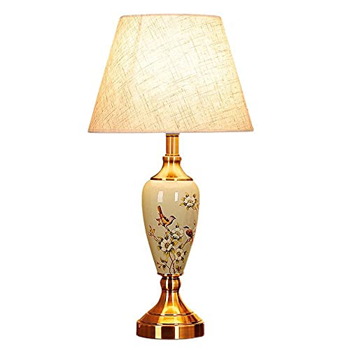 FAZRPIP Chinesische Blumen- und Vogel-Keramik-Tischlampen American Country Schlafzimmer-Nachttischlampe mit Stoff E27 Chinoiserie-Lampe für Nachttisch-Foyer-Studio 49×30cm von FAZRPIP