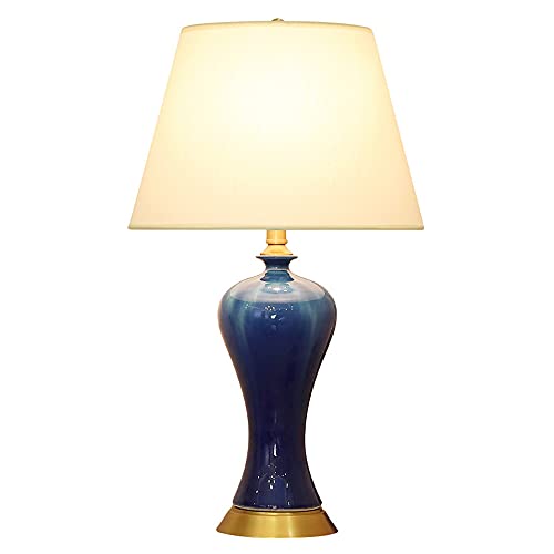 FAZRPIP Keramik Tischlampe Europäischen Stil Einfache Schlafzimmer Nachttischlampe Große Tischlampen Für Wohnzimmer Home Office Schreibtisch Nachttisch Schreibtischlampe Blau Grün Schreibtischlampe von FAZRPIP