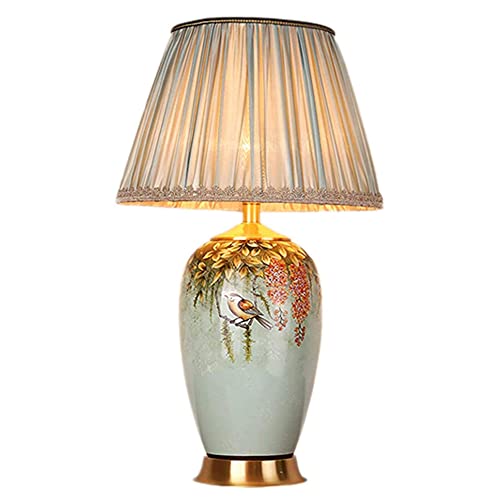 FAZRPIP Kupfer Amerikanische Keramik Tischlampe Blumen- Und Vogelmalerei Einfache Keramik Tischlampe Schlafzimmer Nachttischlampe Leselampe von FAZRPIP