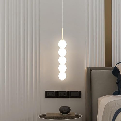 FAZRPIP Moderner Kugel-Kronleuchter in Gold, 5-flammig, Glaskugel-Kronleuchter, Mid-Century-Kücheninsel-Pendelleuchte, lineare Esszimmer-Pendelleuchte aus Messing von FAZRPIP