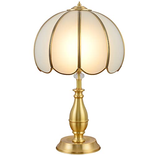 FAZRPIP Schlafzimmer Tischlampe Nachttischlampe Wunderschöne Glas Kupfer Tischlampen Europäischen Stil Retro Haushalt Kupfer Augenschutz Lampe Für Wohnzimmer Mid Century Art Deco Tischlampe von FAZRPIP