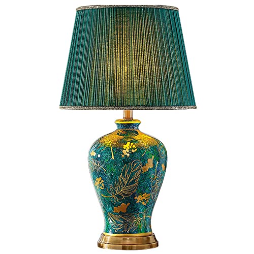 FAZRPIP Tischlampe Große orientalische Keramik Tischlampe Bemalte Schlafzimmer Nachttischlampe Klassische Nachttischlampe Porzellan Tischlampe Grün Glasierte Vase Schlafzimmer Schreibtischlampe von FAZRPIP