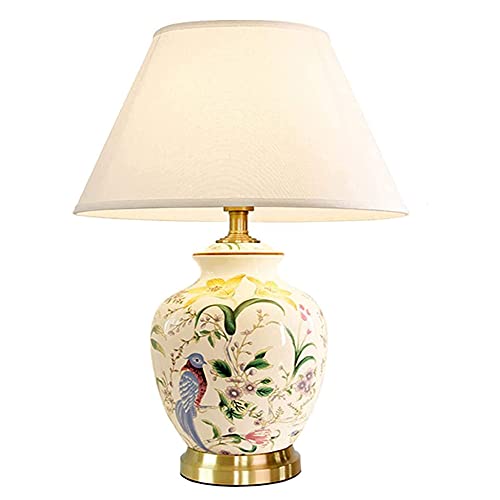 FAZRPIP Tischlampen Bemalte Blumen und Vögel Glasierte Keramik Tischlampe Amerikanische Minimalistische Schlafzimmer Nachttischlampe Kreative Handgemachte Art Deco Chinesische Tischlampe von FAZRPIP