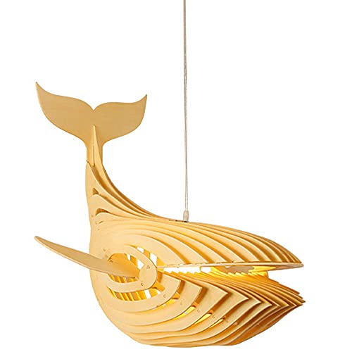 FAZRPIP Whale Pendant Light Fixtures Wood Whale Hanging Lamp Japanese Style Fish Hanging Lamp 1 Light Wooden Light Fixture Art Deco Hanging Light for Living Room Kitchen Island Balcony von FAZRPIP