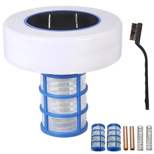 FAcoLL Solar Pool Ionisator Pool Reiniger, Sanitizer Pool Reinigungsgerät mit 2 Kupfer Anoden Ersatz, für Outdoor oberirdische Süß-und Salzwasser Pools von FAcoLL