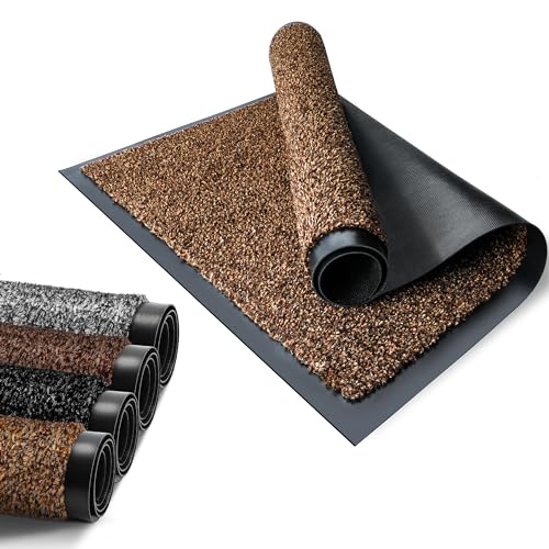 FB FunkyBuys Baumwoll-Absperrmatte – waschbare Baumwoll-Fußmatte für Haustür, Teppich und Bodenmatte | rutschfeste Matten | Fußmatte für den Außenbereich (50 cm x 80 cm, beige) von FB FunkyBuys