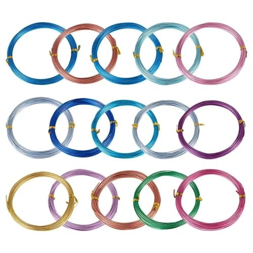 FBANULPEX Aluminiumdraht, biegsamer Metalldraht 15 Rollen 0,8 mm 1 mm rund lackierter Metall-Aluminiumdraht in gemischten Farben von FBANULPEX