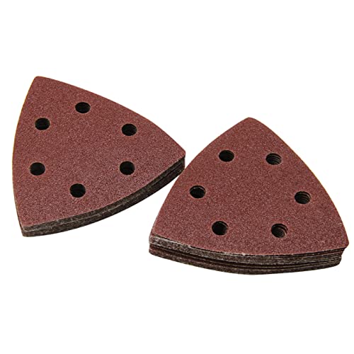 FBANULPEX Dreiecks-Schleifblätter, Dreiecks-Schleifpads 100 Stück Schleifpapier, dreieckige Schleifblätter, 90 x 90 mm, 6 Löcher, Aluminiumoxid, Klett-Schleifscheibe for Schleifen von Holz(40) von FBANULPEX