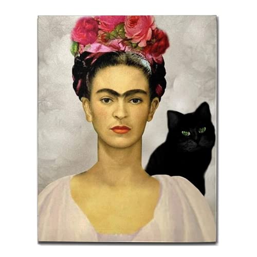 Frida Kahlo Bildgrafik Leinwand Wandkunst Blume Frau Und Schwarze Katze Frida Kahlo Selbstporträt Ölgemälde HD-Druck Malerei Poster Home Decor,50×70cm Frida Kahlo Bildgrafik Leinwand Wandkunst Blume Frau Und Schwarze Katze Frida Kahlo Selbstporträt Ölgemälde HD-Druck Malerei Poster Home Decor,50×70cm von FBART