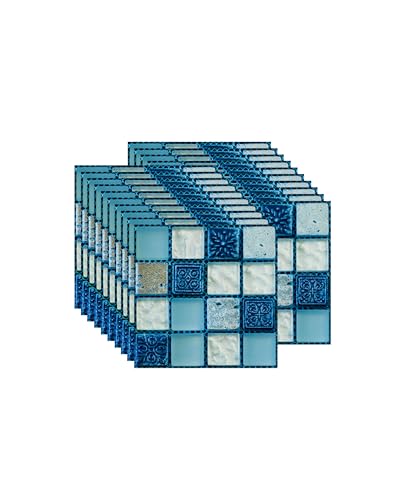 FBBULES 20PCS Fliesenaufkleber PVC, Fliesen Klebefolie Selbstklebend Hitzebeständig Wasserdicht Fliesensticker für Küche Fliesendekor Wandaufkleber Mosaikstil Blau (10 x 10 cm / 4 x 4 Zoll) von FBBULES