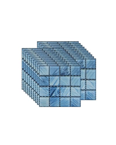 FBBULES 20PCS Fliesenaufkleber PVC, Fliesen Klebefolie Selbstklebend Hitzebeständig Wasserdicht Fliesensticker für Küche Fliesendekor Wandaufkleber Mosaikstil Dunkelblau (10 x 10 cm / 4 x 4 Zoll) von FBBULES