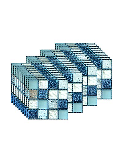 FBBULES 40PCS Mosaik Fliesenaufkleber für Küche und Bad, PVC Fliesensticker Mosaikfliesen Selbstklebend Fliesen Aufkleber Fliesenfolie wasserdichte Klebefolie (10 x 10 cm / 4 x 4 Zoll) von FBBULES