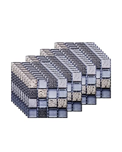 FBBULES 40PCS Fliesenaufkleber, PVC Fliesen Klebefolie Selbstklebend Hitzebeständig Wasserdicht Fliesensticker Deko für Küche Fliesendekor Wandaufkleber Mosaikstil Himmelblau (10 x 10 cm / 4 x 4 Zoll) von FBBULES