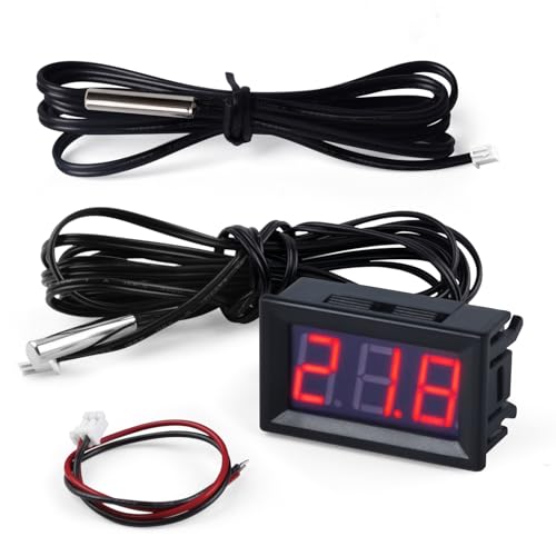 FBBULES Digitale Termometro con Sonda Impermeabile 12V Electronic Thermometer Monitor di Temperatura per Acquario Frigorifero Congelatore, mit 1M+3M Sensorleitung, Rot von FBBULES