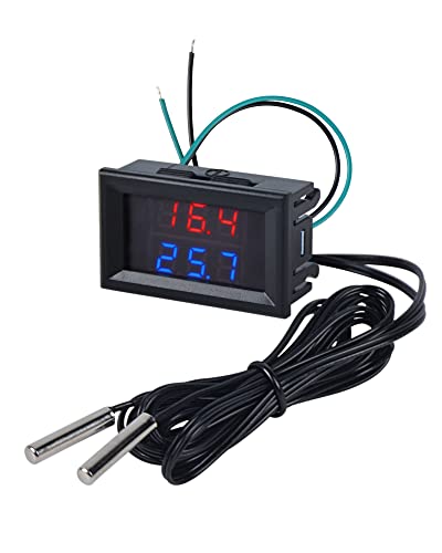 FBBULES Dual Display LED Digitales Thermometer mit 2 Wasserdichten Metallsonden DC4-28V Temperatursensor für Aquarium Fischbecken Kühlschrank,Rot&Blau FBBULES Dual Display LED Digitales Thermometer mit 2 Wasserdichten Metallsonden DC4-28V Temperatursensor für Aquarium Fischbecken Kühlschrank,Rot&Blau von FBBULES