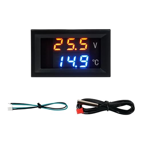 FBBULES Dual Display LED Digitales Voltmeter Thermometer mit Wasserdichten Metallsonden, DC 4-28V Temperatursensor für Auto Motorrad Aquarium Fischbecken Kühlschrank, Rot&Blau FBBULES Dual Display LED Digitales Voltmeter Thermometer mit Wasserdichten Metallsonden, DC 4-28V Temperatursensor für Auto Motorrad Aquarium Fischbecken Kühlschrank, Rot&Blau von FBBULES