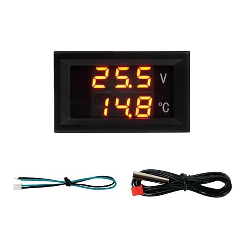 FBBULES Dual Display LED Digitales Voltmeter Thermometer mit Wasserdichten Metallsonden, DC 4-28V Temperatursensor für Auto Motorrad Aquarium Fischbecken Kühlschrank, Rot&Rot FBBULES Dual Display LED Digitales Voltmeter Thermometer mit Wasserdichten Metallsonden, DC 4-28V Temperatursensor für Auto Motorrad Aquarium Fischbecken Kühlschrank, Rot&Rot von FBBULES