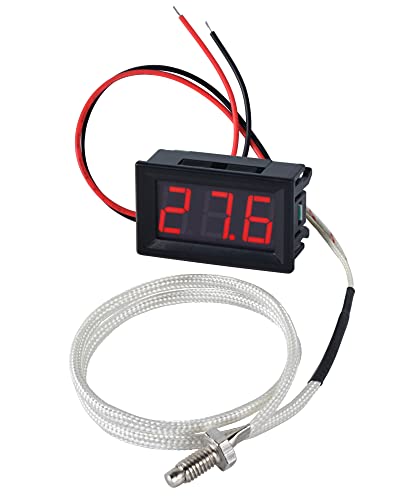 FBBULES LED Digital Thermometer mit K-Typ Thermoelementsonde Wasserdichtem -30-800℃ Thermometer DC 12V Mini Temperatur Tester für Aquarium Kühlschrank,Rot von FBBULES