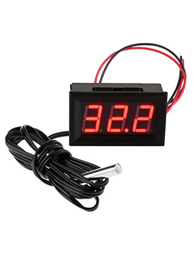 FBBULES Mini Digital Thermometer mit Sonde Temperaturüberwachung für Kühlschrank Aquarium 12V Led Temperature Meter Detector,Rot von FBBULES