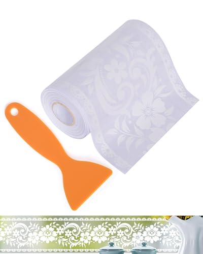 FBBULES Weiße Bordüre Selbstklebend PVC Spitze Tapetenbordüre Transparente Dekorative Wandbordüre für Küche Badezimmer Schaufenster Glastür Spiegel von FBBULES