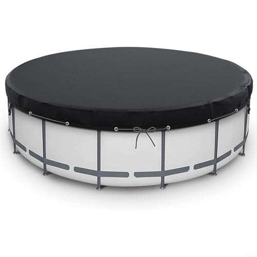 Runde Poolabdeckung für oberirdische Pools, 2,7 m, strapazierfähiges Polyester mit Bodennägeln und winddichten Seilen, wasserdicht und staubdicht zum Schutz für aufblasbare Pools/Whirlpools (Schwarz von FBDSPOXMQ