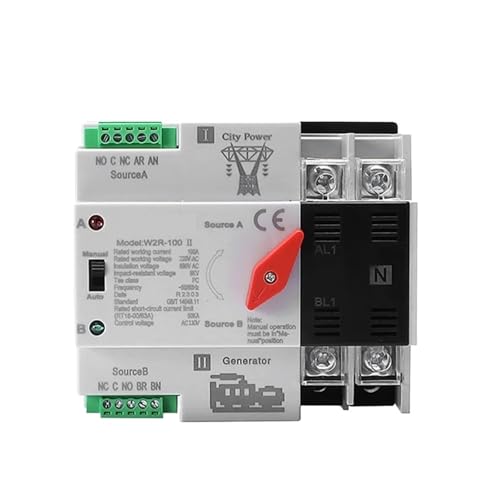 FBFTGMRMTA W2R Mini ATS 4P DIN Rail Automatischer Transferschalter Controller Elektrischer Typ ATS Max 100A 4 Poli(W2R-4P-220V,100A) von FBFTGMRMTA