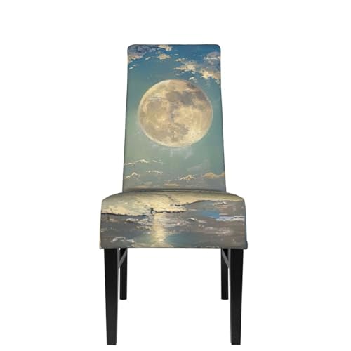 FBGHHTY Moon and SeaPrint Special Versatile Dining Chair Covers Wrinkle Resistant Slipcovers for Chairs von FBGHHTY