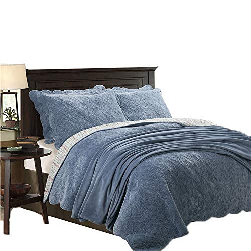FBHDKJNFG Tagesdecke Quilt ，Comforter Bettwaren Set ， Quality Quilted Floral Embossed Hotel Duvet Bedspread Throw for Double/King Bed 230 X 250 cm,Beige(Blauw) von FBHDKJNFG