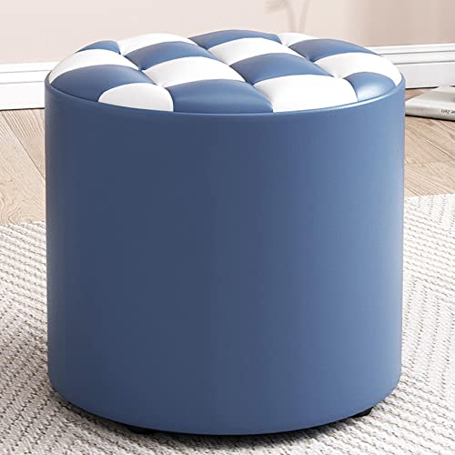 Blau-weißer, runder Fußhocker aus Leder mit Schuhwechselfunktion, 31 x 28 cm, idweißer, runder Fußhocker aus Leder mit Schuhwechselfunktion, 31 x 28 cm, ideal für Wohnzimmer und Schlafzimmer Blau-weißer, runder Fußhocker aus Leder mit Schuhwechselfunktion, 31 x 28 cm, idweißer, runder Fußhocker aus Leder mit Schuhwechselfunktion, 31 x 28 cm, ideal für Wohnzimmer und Schlafzimmer von FBHappiness