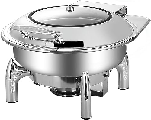 Buffetherd - Runder, lebensmittelisolierter Teller, lebensmittelisoliertes Buffedelstahl-Kochplatten-Buffet-Set mit Glassichtdeckel und integriertem Deckel Ho, Luxe-9L (Luxury High Style 9L) von FBHappiness