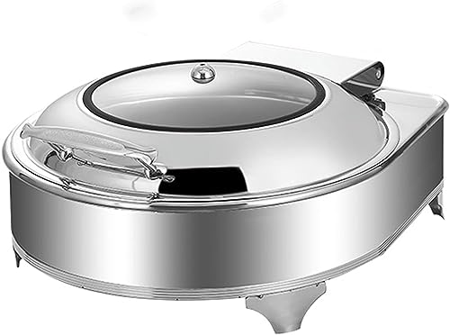 Buffetherd – runder, isolierter Teller für Lebensmittel, isoliertes Buffet für Lelstahl-Kochplatten-Buffet-Set mit Sichtdeckel aus Glas und eingebautem, rundem und kurzem 9-l-Topf (Luxe 9 l) von FBHappiness