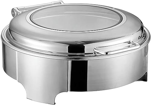 Buffetherd – runder, isolierter Teller für Lebensmittel, isoliertes Buffet für Lt-Set, Edelstahl-Kochplatten-Buffet-Set mit Sichtdeckel aus Glas und eingebautem L, Luxe-9L (rund und kurz 9L) von FBHappiness