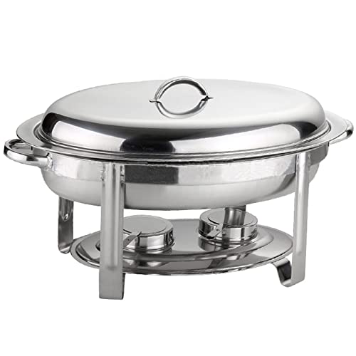Catering-Isolierschale, Chafing-Dish-Set aus Edelstahl, 6 Quart, ovaler Buffetwäetwärmer mit Speisepfanne, Wasserpfanne, Rahmen, Deckel und Brennstoffhalter für Catering-Partys, Gold, Silber von FBHappiness