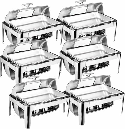 Chafing Dish-Buffet-Set, 9 l, isolierter Heizer, rechteckiger Heizer mit sichtbaer mit sichtbarem Rolltop, Esstablett, Wasser-/Brennstoffregal für Hochzeiten, Partys, Bankette, Essen (sechs) von FBHappiness