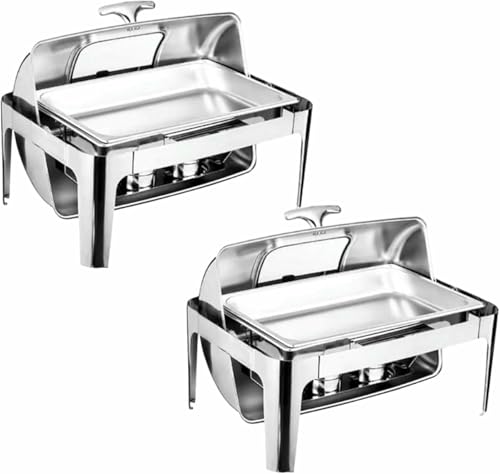 Chafing Dish-Buffet-Set, 9 l, isolierter Heizer, rechteckiger Heizer mit sichtbazer mit sichtbarem Rolltop, Esstablett, Wasser-/Brennstoffregal für Hochzeiten, Partys, Bankette, Essen (Zwei) von FBHappiness