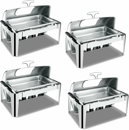 Chafing Dish Buffet-Set, 9 l isolierter Heizer, rechteckiger Heizer mit sichtbarmit sichtbarem Rolltop-Essenstablett, Wasser-Extra-Brennstoffregal für Hochzeiten, Partys, Bankette, Essen (4) von FBHappiness