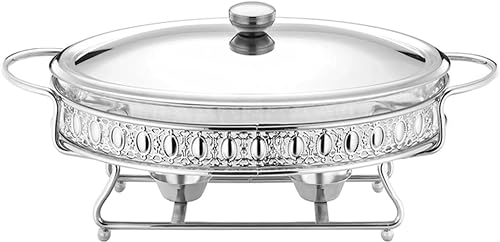 Chafing Dish Buffet-Set, ovaler Buffet-Warmhaltebehälter mit Glastopf und Deckel Halter, Catering-Warmhaltebehälter, für Partys, Veranstaltungen, Hochzeiten, Picknicks im Freien (Silber 2 l) von FBHappiness